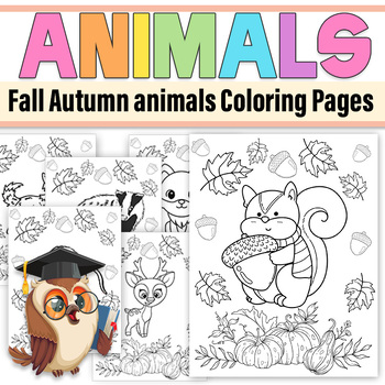 Preview of Fall Autumn animals Coloring Pages |October animals Pumpkin Coloring | Fall Fun