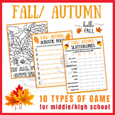 Fall Autumn independent reading Activities Unit Sub Plans 