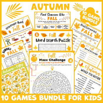 Preview of Fall Autumn icebreaker game BUNDLE main ideas activity independent work middle