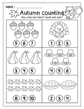 Fall Autumn number Counting 1-10 How many? Count and Color Printable ...