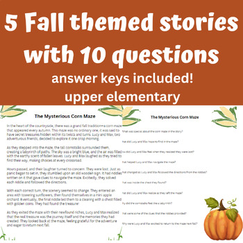 Preview of Fall/Autumn themed stories with comprehension questions! Grades 3-6