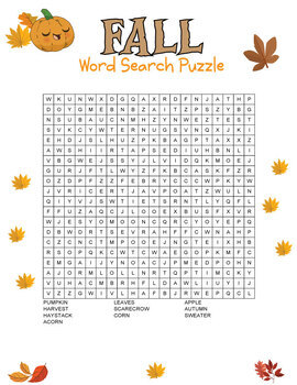 Fall Autumn word search puzzle for kids | fall Activities & Fall themed ...