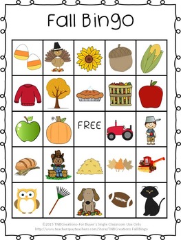 Fall bingo board