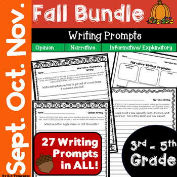 Preview of Fall BUNDLE | Back to School Writing Prompts | 3rd -5th Grade