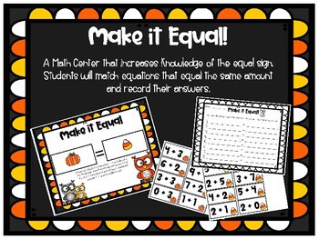 Preview of Fall Balanced Equations Math Center - Understanding the Equal Sign - 1.OA.D.7