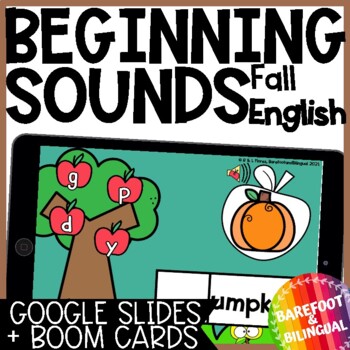 Preview of Fall Beginning Sounds Activity Boom Cards ™ & Google Slides ™ English with Audio