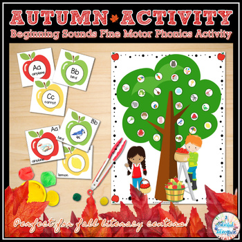Preview of Fall Beginning Sounds Fine Motor Literacy Centers Activity