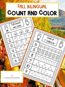 Preview of Fall Bilingual Count and Color 1-10 - No Prep for Pre K Number Recognition