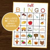 Fall Bingo | 90 Cards | Autumn Bingo | Harvest Bingo | Fal
