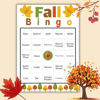 Fall Bingo Print and Play Class Party Game - 28 different cards