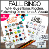 Fall Bingo Speech Therapy Game | WH Questions, Riddles, 2-