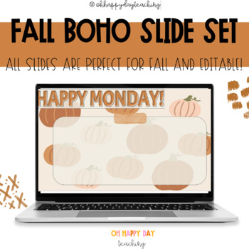 Preview of Fall Boho Slide Templates | Fall Editable Google Slides | Fall Agenda Slides
