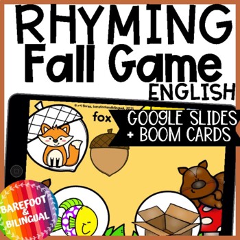 Preview of Fall Boom Cards | Rhyming | English | Google Slides | Fall Rhyming
