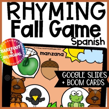 Preview of Fall Boom Cards | Rhyming in Spanish | Google Slides | Fall Rhyming | Spanish