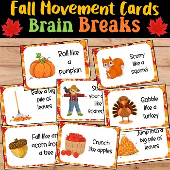 Preview of Fall Brain Breaks, Fall Movement Cards, Gross Motor activity, Fall Physical Play