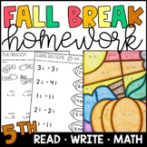 Fall Break Homework for 5th Grade - Reading, Writing, and 