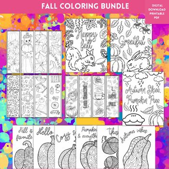 Preview of Fall Bundle Coloring Pages Bookmarks Pumpkins Thanksgiving Gratitude Calm Crafts