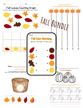Preview of Fall Bundle: Handwriting, Counting, Scissor Practice, & Color Matching