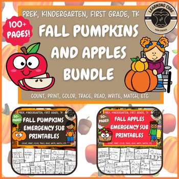 Preview of Fall Bundle for Sub Plans (Apples and Pumpkins)  PreK Kindergarten First TK UTK