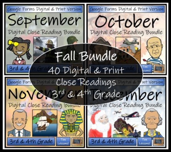 Preview of Fall Bundle of 40 Close Reading Passages | Digital & Print | 3rd & 4th Grade