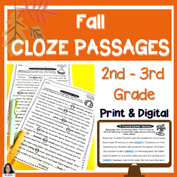 Preview of Fall CLOZE Reading Passages | MAZE Reading Comprehension Practice (2nd-3rd)