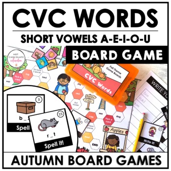 Fall CVC WORD FLUENCY Roll & Read Board Games : Short A - E - I - O - U