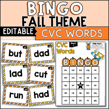 Preview of Fall CVC Word BINGO Cards - No Prep Printable & Editable