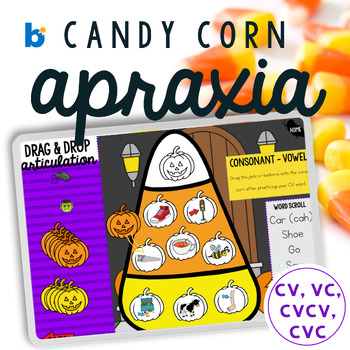 Preview of Fall Candy Corn Apraxia Boom™ Cards & Printable Halloween Worksheets CVC + More