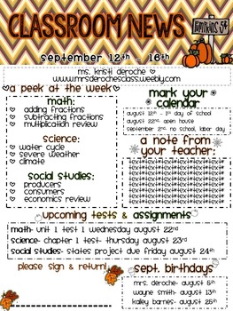 Preview of Fall Chevron Newsletter- Editable