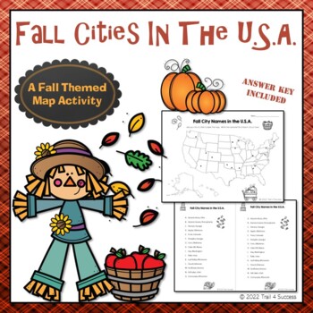 Preview of Fall Cities in the USA Geography Map Worksheets Research Activity