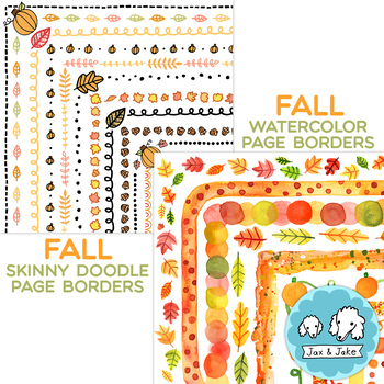 Preview of Fall Clipart Borders Bundle - Thanksgiving Clip Art Watercolor and Doodle Frames