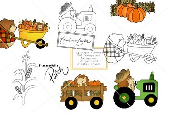 Preview of Fall Clipart and Digital Stamp set - Hedgehog - Pumpkin - Tinsel and Taylor