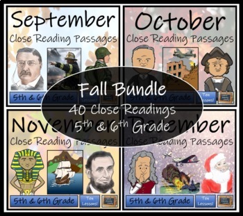 Preview of Fall Close Reading Comprehension Book Bundle | 5th Grade & 6th Grade