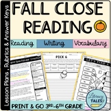 Fall Close Reading Comprehension Passages, Writing Prompts