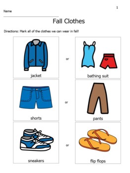 Fall Clothes Worksheet by Teacher of the Dozen | TpT