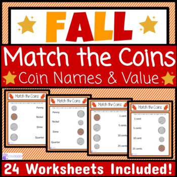 Preview of Fall Coin Names & Value: Matching Coins Worksheets Packet Fall Special Education