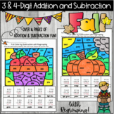 Fall Color By 3 & 4-Digit Addition And Subtraction with Re