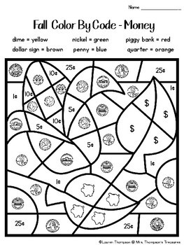 Fall Coloring Pages Color By Code 1st Grade by Mrs Thompson's Treasures