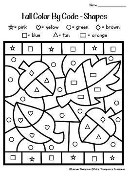 Fall Coloring Pages Color By Code Kindergarten by Mrs