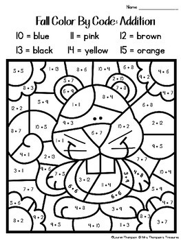 fall coloring pages color by code 2nd grade by mrs thompsons treasures
