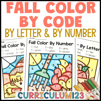 Preview of Fall Color By Letter Autumn Color By Number Activities