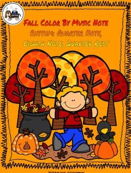 Preview of Fall Color By Music Note Rhythm Coloring Set - Quarter Note/Rest, Eighth Note