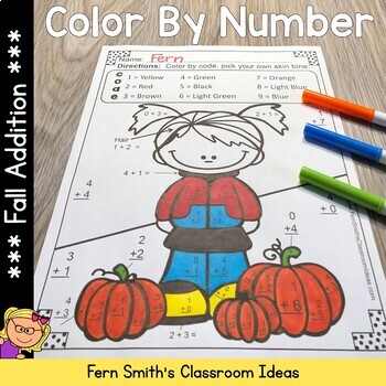 Preview of Fall Color By Number Addition