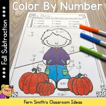 Preview of Fall Color By Number Subtraction