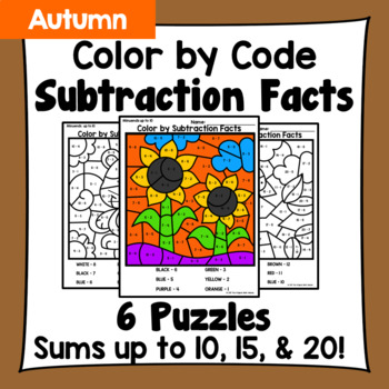 Preview of Fall Color By Subtraction Facts: Minuends up to 10, 15, & 20