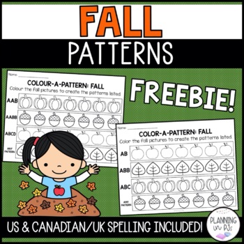 Preview of FREE Fall Patterns Math Center for Kindergarten | Worksheets