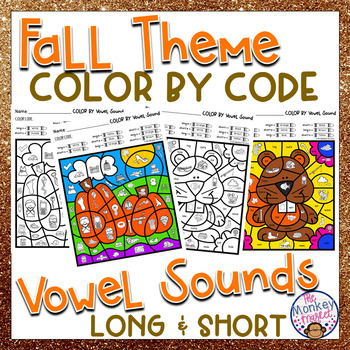 Preview of Fall Color by Code Long and Short Vowel Worksheets
