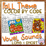 Fall Color by Code Long and Short Vowel Worksheets