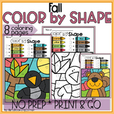 Fall Color by Code Shapes Worksheets Preschool / PreK Morn