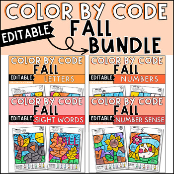 Preview of Fall Color by Code Sight Words, Letters and Number Recognition Editable
